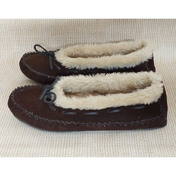 Clarks Brown Suede Leather Ladies Slip On Moccasins Shoes Slippers Size 9 Faux F - Picture 5 of 10
